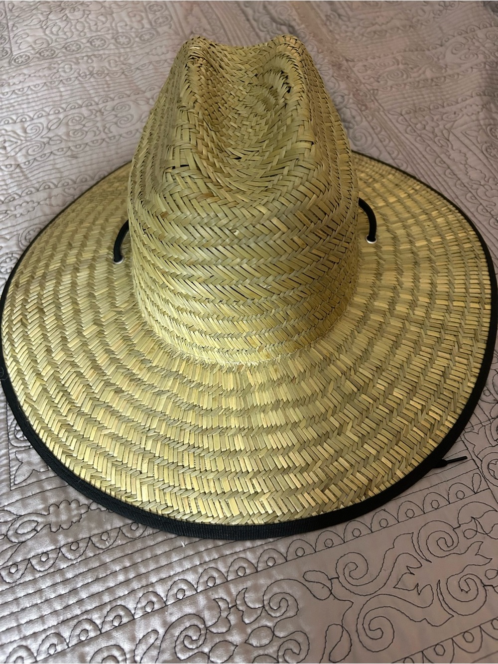 Wide Brim Straw Sun Hat - Natural Straw with Black Trim